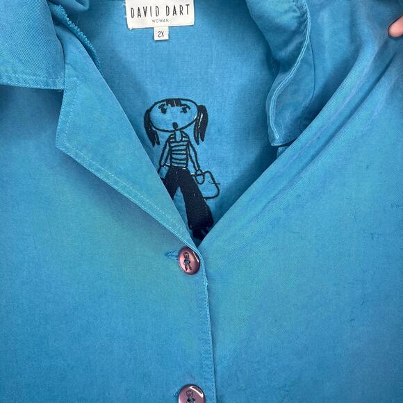 David Dart Button Up Blouse - Blue - Size 2X - Women's - Picture 6 of 7